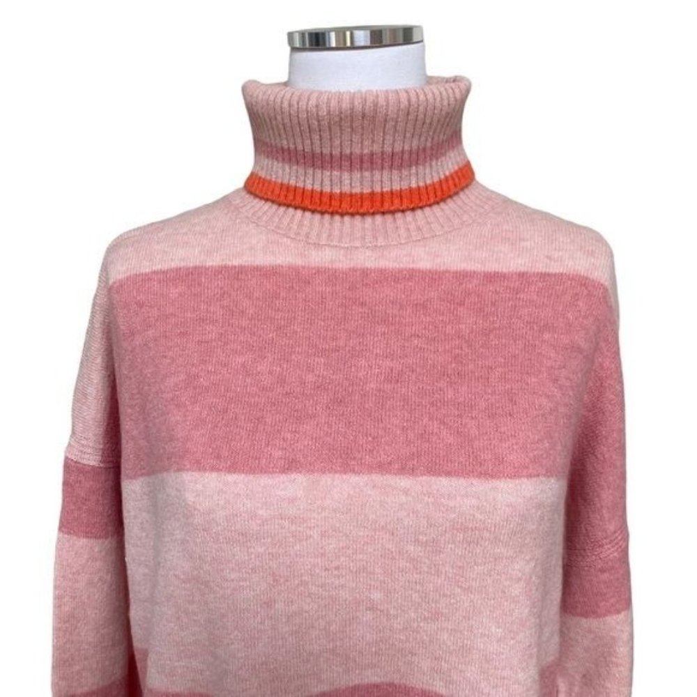 J. Crew Striped Turtleneck Sweater Supersoft Yarn Heather Pale Pink NWT - Picture 4 of 10